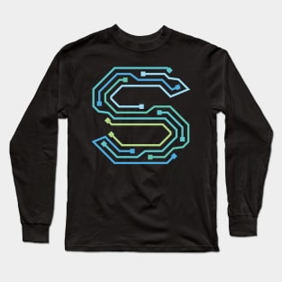 Alphabet S Circuit Typography Design Long Sleeve T-Shirt